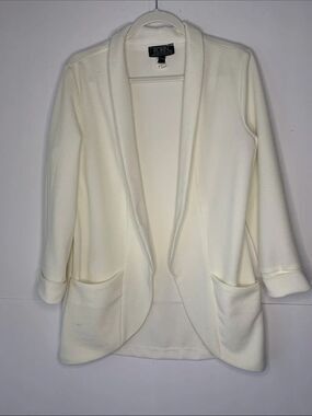 ROBIN Open-Front White Textured Blazer Pockets Front Made in Canada Size M/L